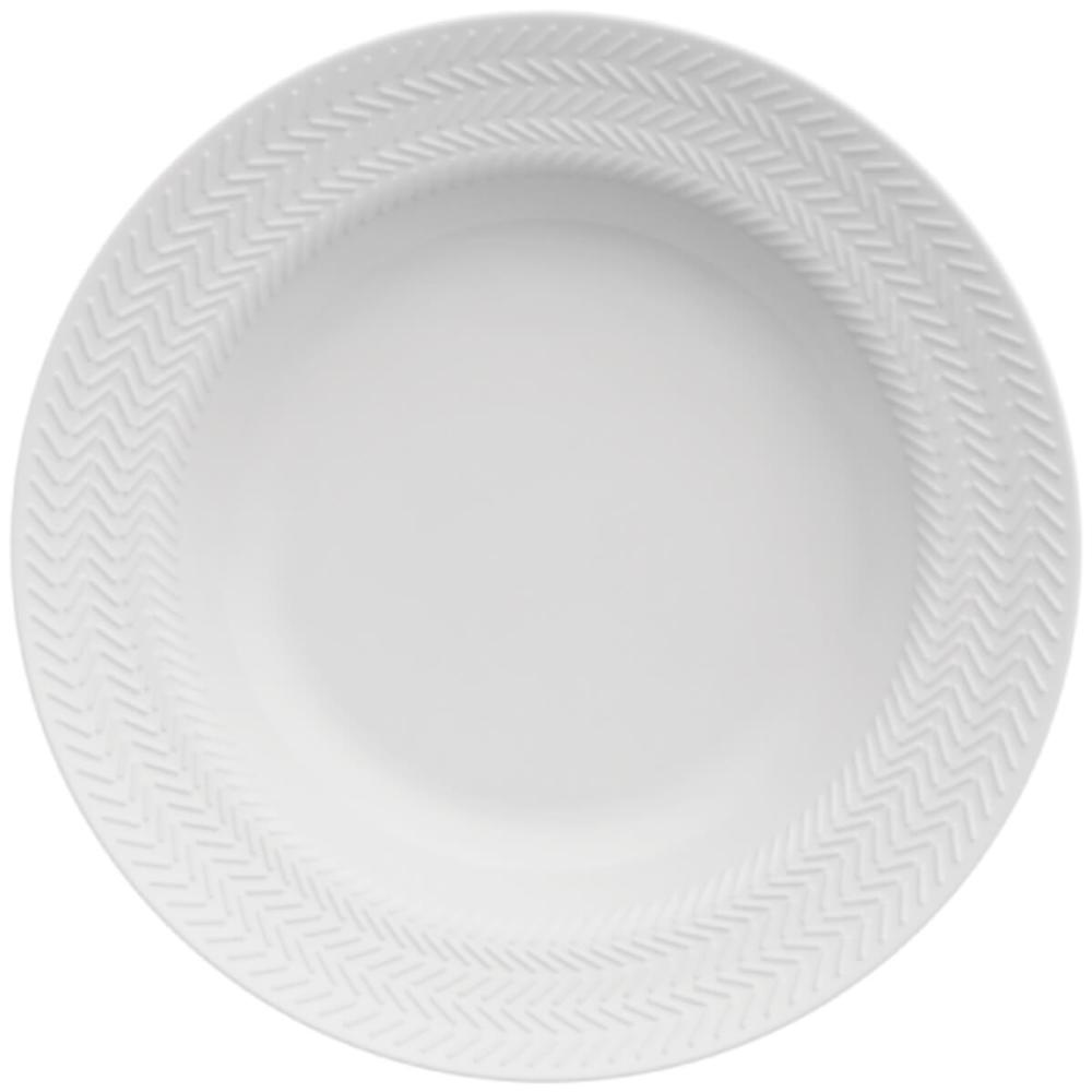 Jogo 6 Pratos Fundos Redondos 23,5cm Porcelana Relevo Germer Branco Mesa Posta