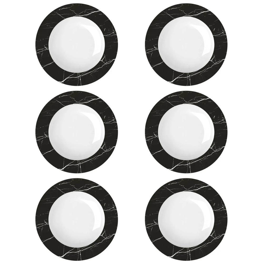 Jogo 6 Pratos Germer Fundos Preto e Branco 23cm Nero Porcela