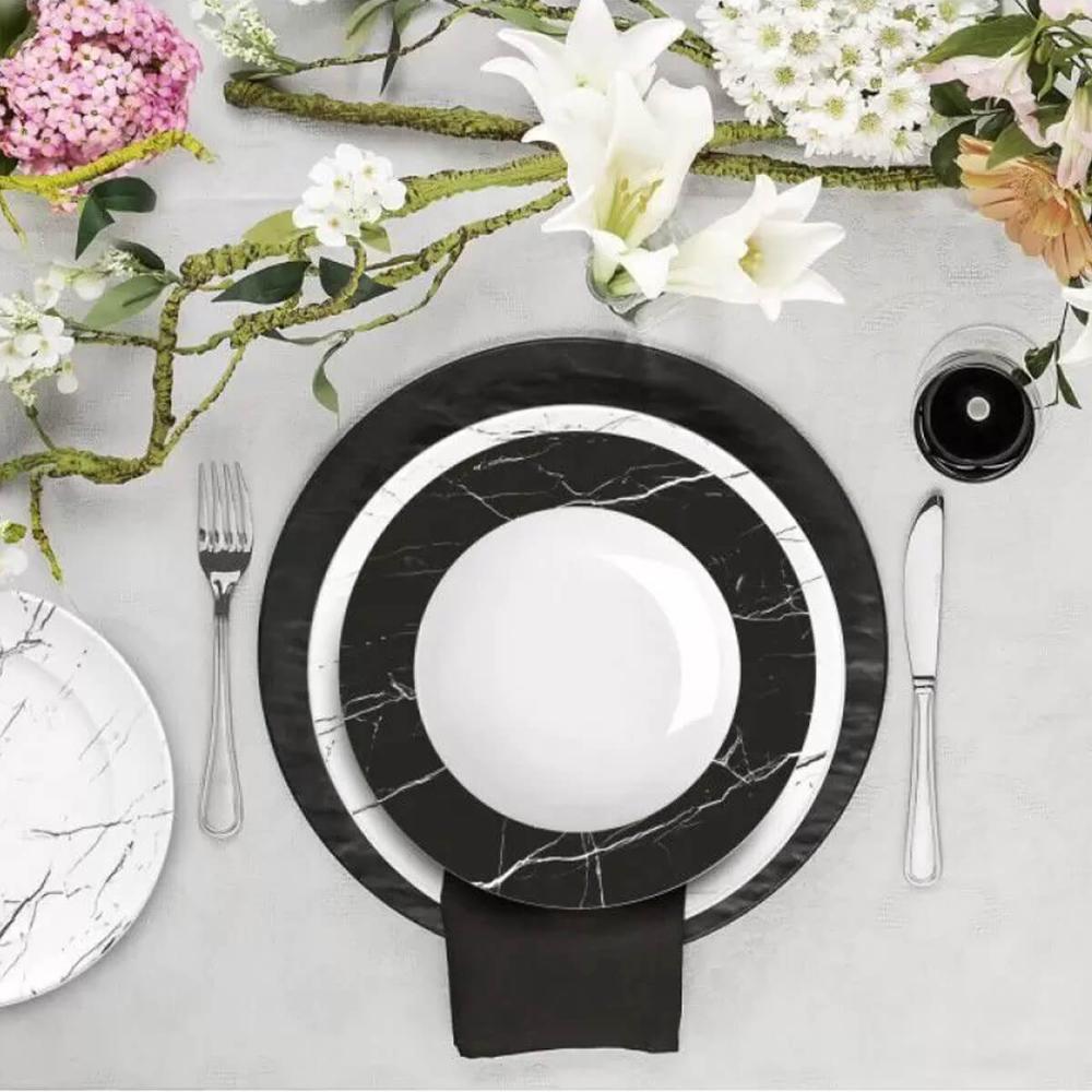 Jogo 6 Pratos Germer Fundos Preto e Branco 23cm Nero Porcela