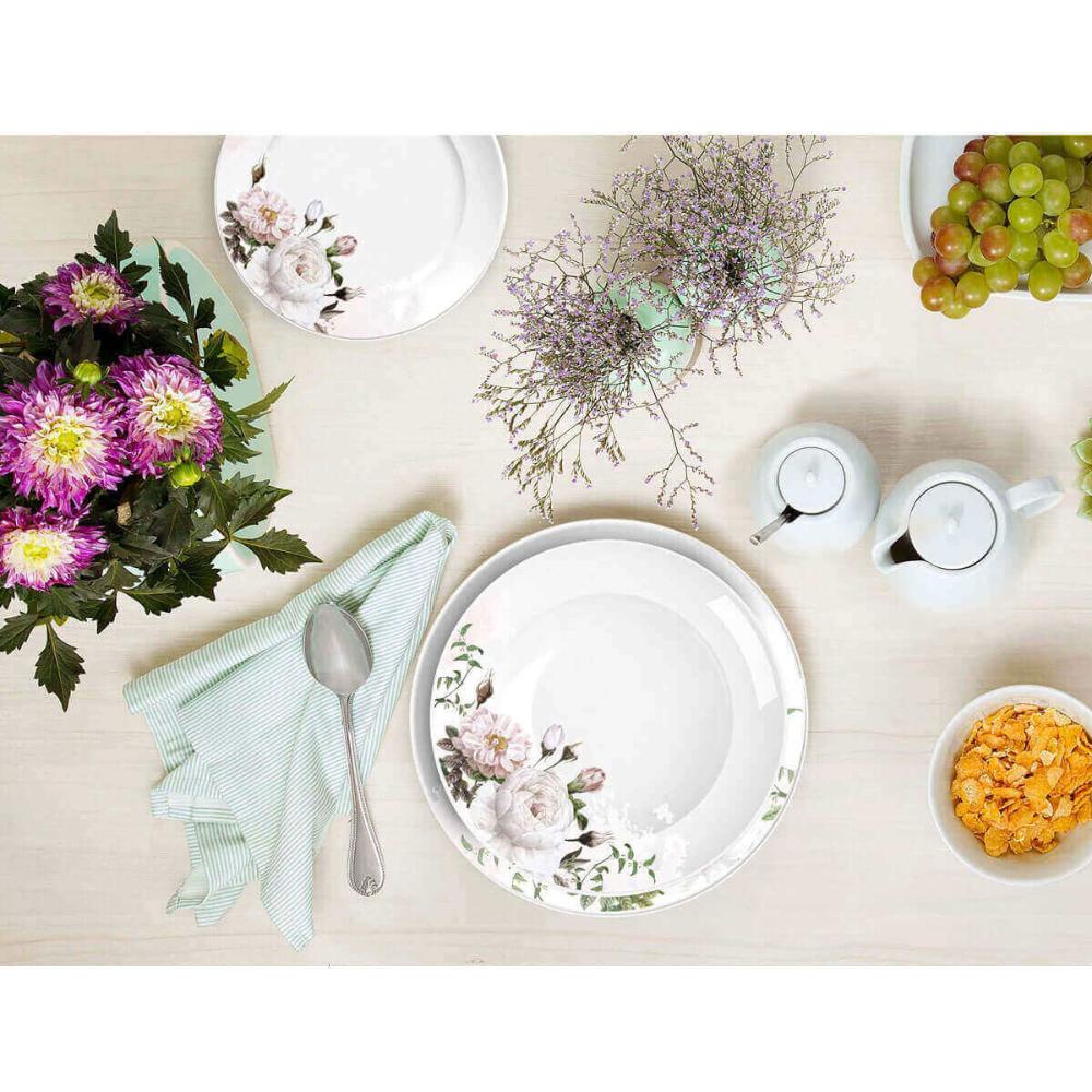 Jogo 6 Pratos Rasos de Porcelana Germer Branco Garden com Es