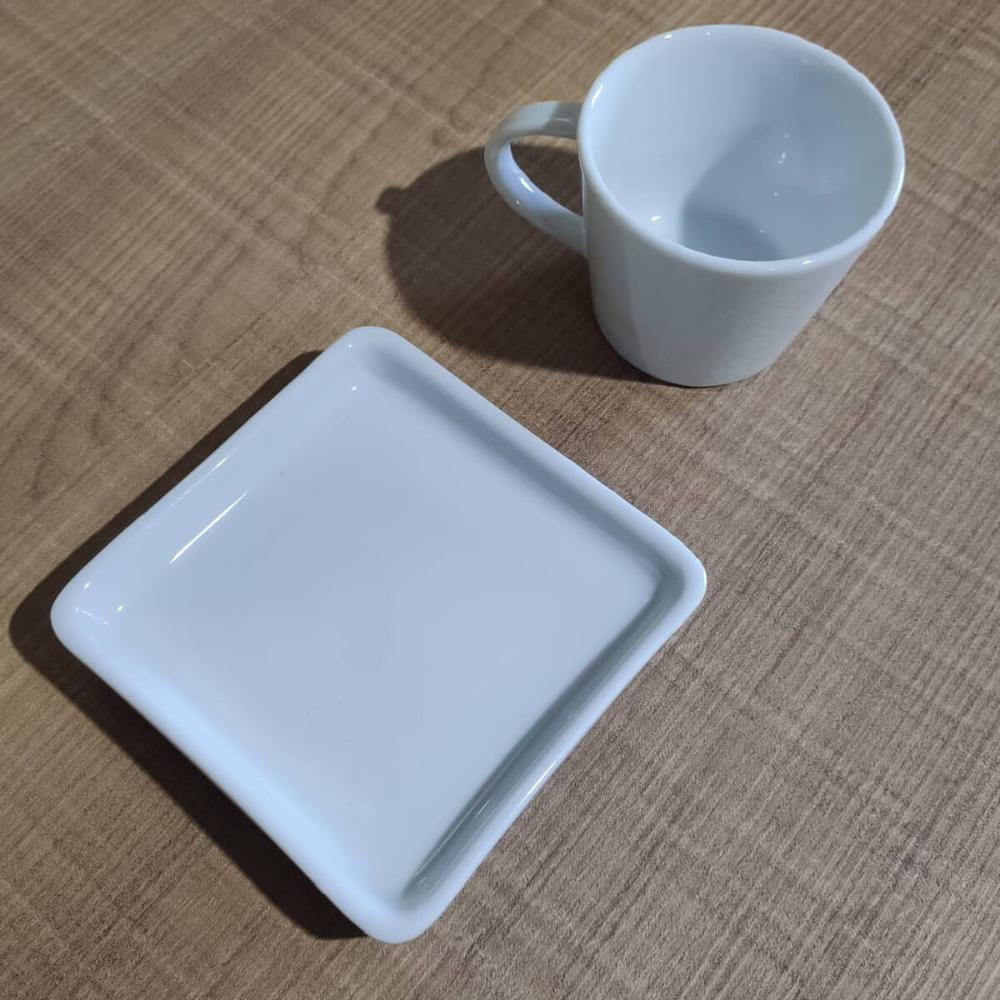 Jogo 6 Xícaras de Café 90ml em Porcelana com Píres Quadrado