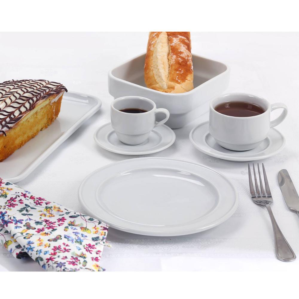 Jogo 6 Xícaras de Chá com Pires de Porcelana 215ml Classe Única Iguaçu Germer Branco