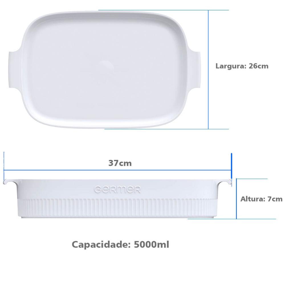 Kit 2 Travessas Refratária Porcelana 36x24cm Branca Germer com Alças Restaurante