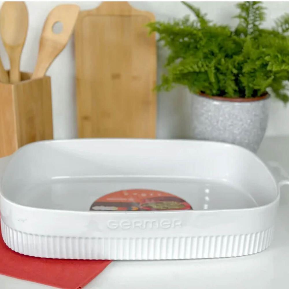 Kit 2 Travessas Refratária Porcelana 36x24cm Branca Germer com Alças Restaurante