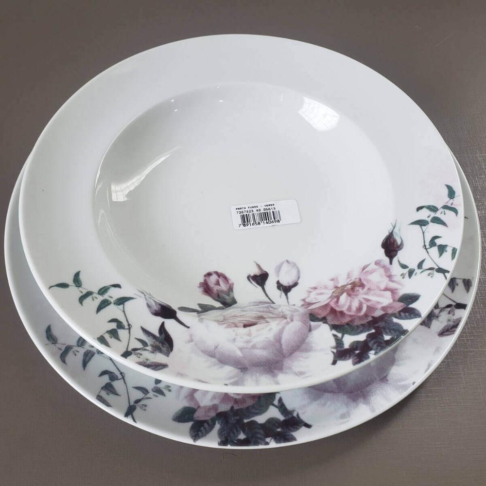 Prato Fundo Germer Redondo em Porcelana 23cm Garden com Estampa Floral