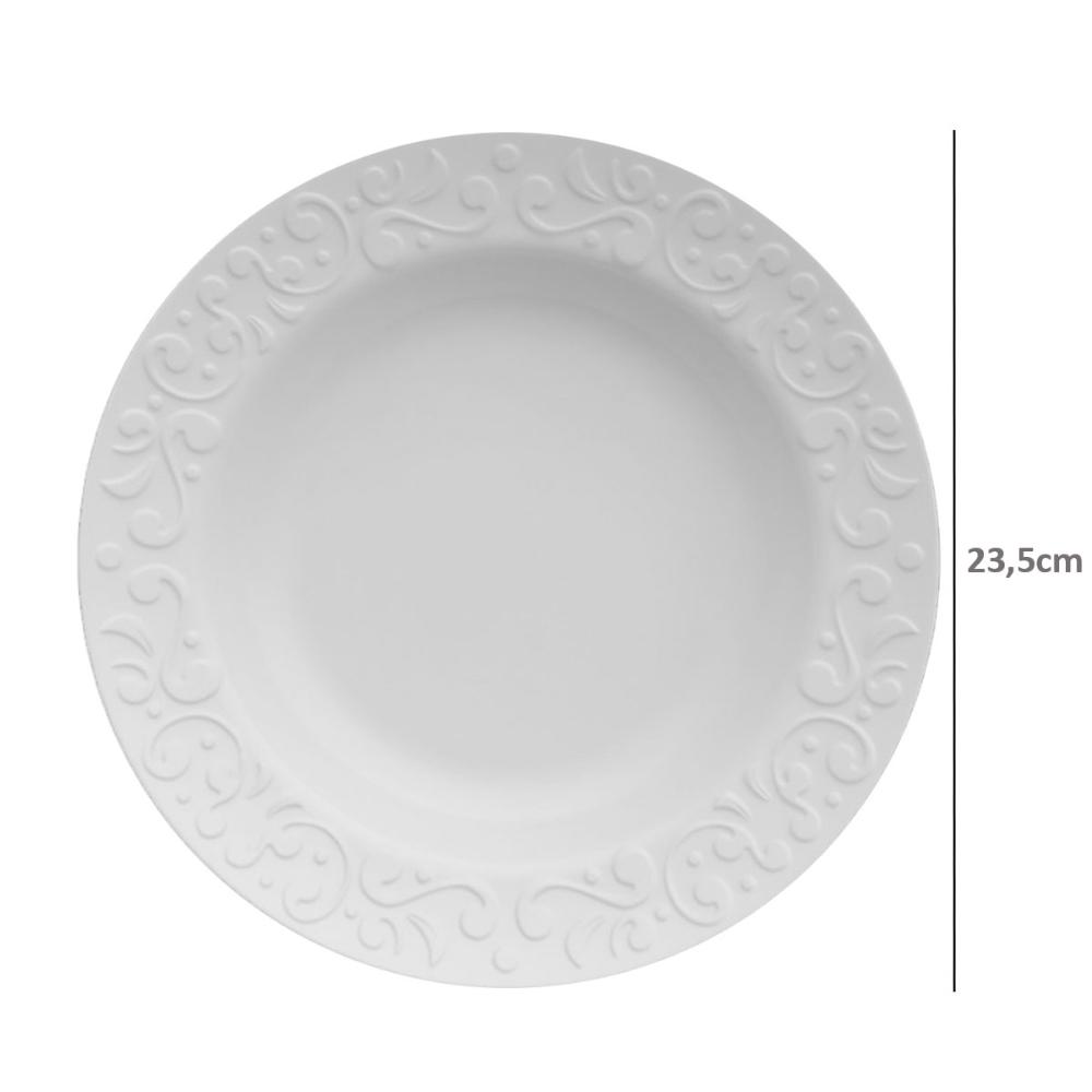 Prato Fundo Redondo 23,5cm em Porcelana com Relevo Tassel Germer Branco