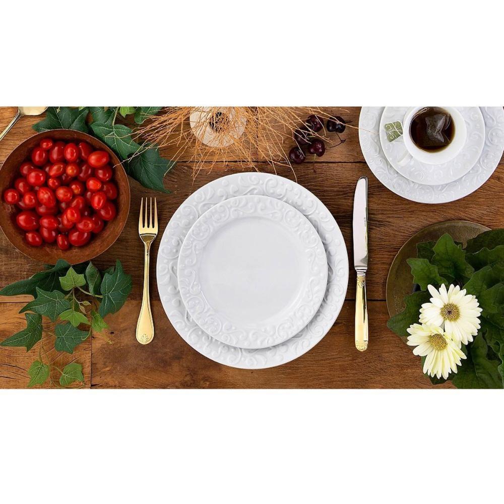 Prato Fundo Redondo 23,5cm em Porcelana com Relevo Tassel Germer Branco