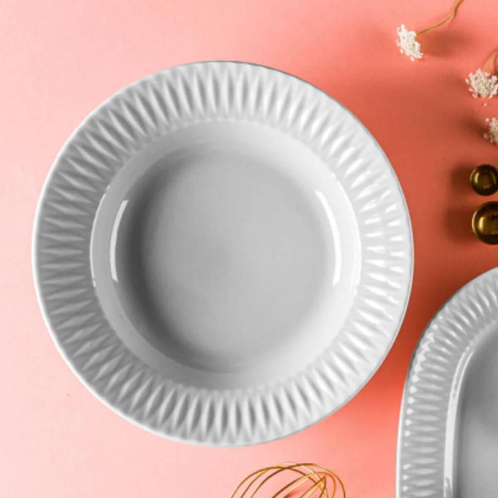 Prato Fundo em Porcelana 23cm Branco Diamante Germer Mesa Posta Jantar