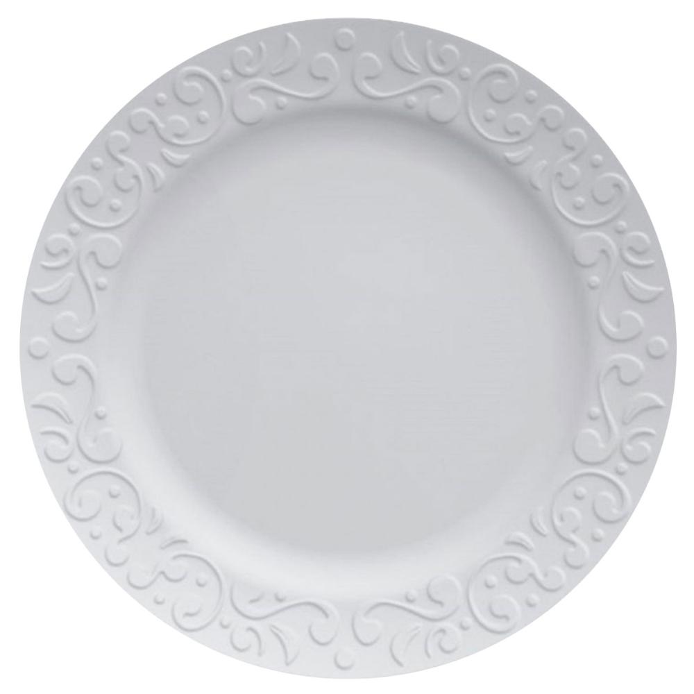 Prato Raso Redondo 26,5cm em Porcelana com Relevo Tassel Germer Branco