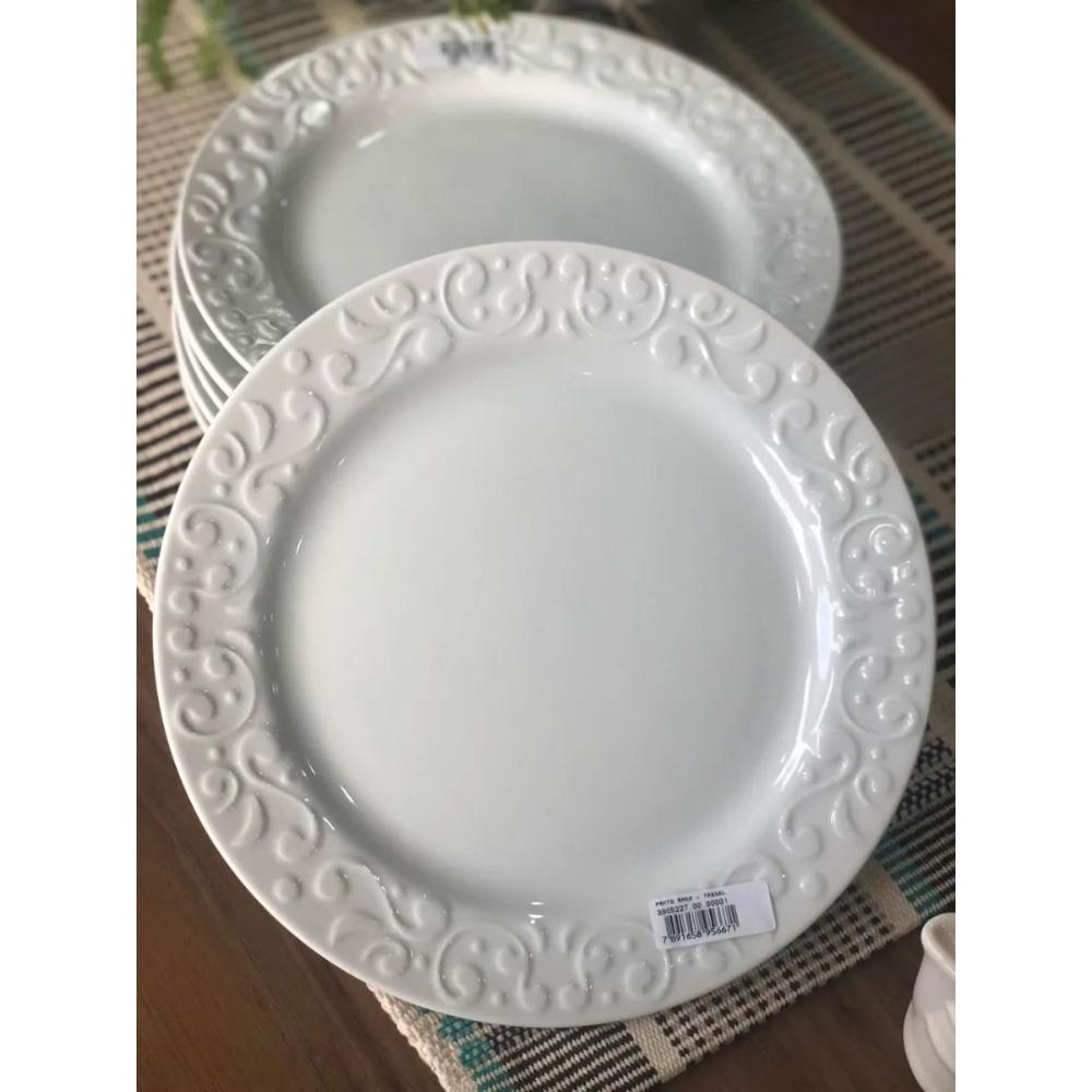 Prato Raso Redondo 26,5cm em Porcelana com Relevo Tassel Germer Branco