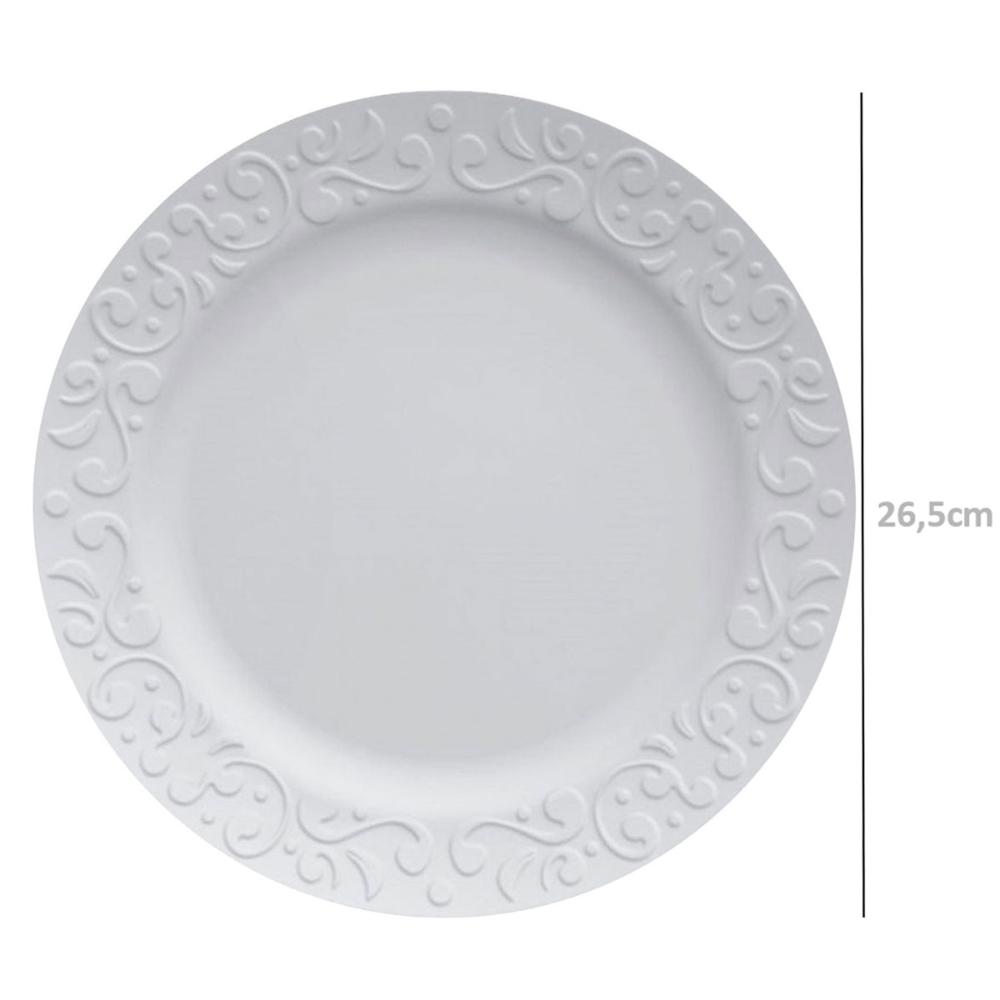 Prato Raso Redondo 26,5cm em Porcelana com Relevo Tassel Germer Branco
