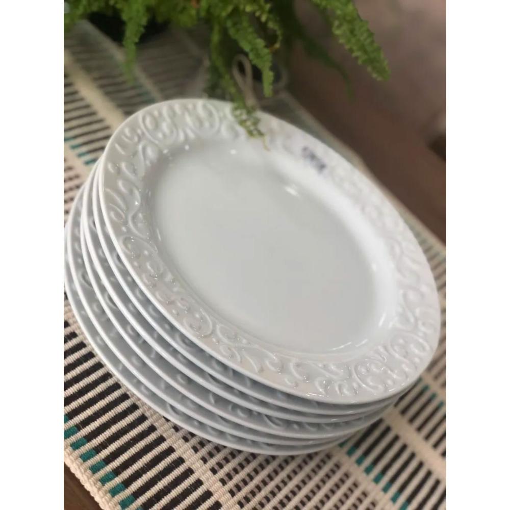 Prato Raso Redondo 26,5cm em Porcelana com Relevo Tassel Germer Branco