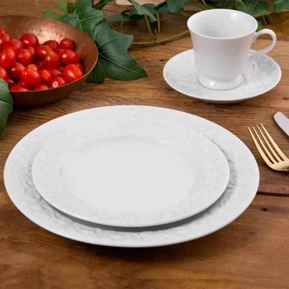 Prato de Sobremesa Porcelana 20,5cm Relevo Tassel Germer Redondo Branco