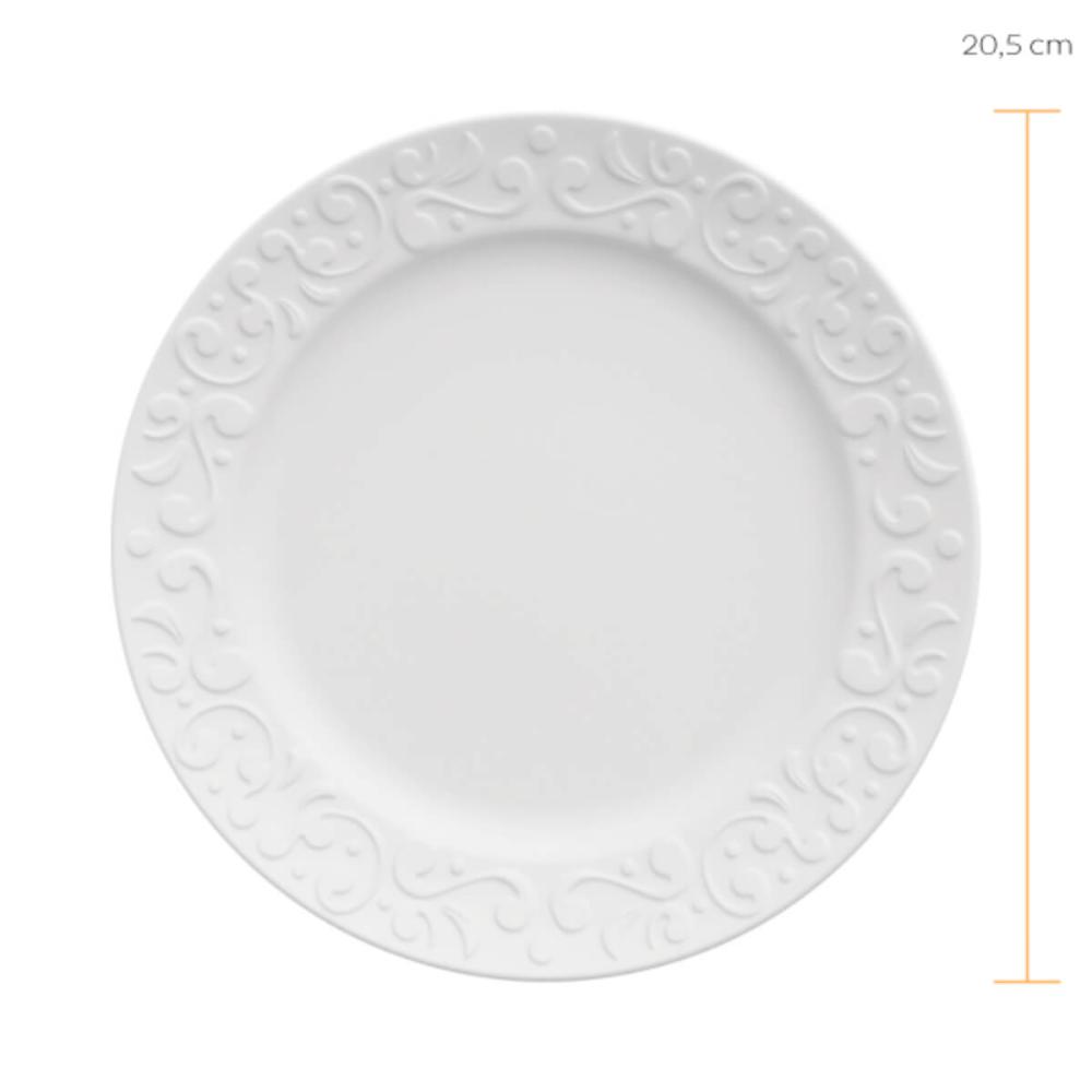 Prato de Sobremesa Porcelana 20,5cm Relevo Tassel Germer Redondo Branco
