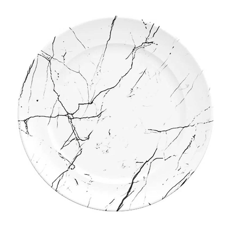 Prato de Sobremesa Porcelana Germer Raso Redondo 20,5cm Nero Mármore Branco