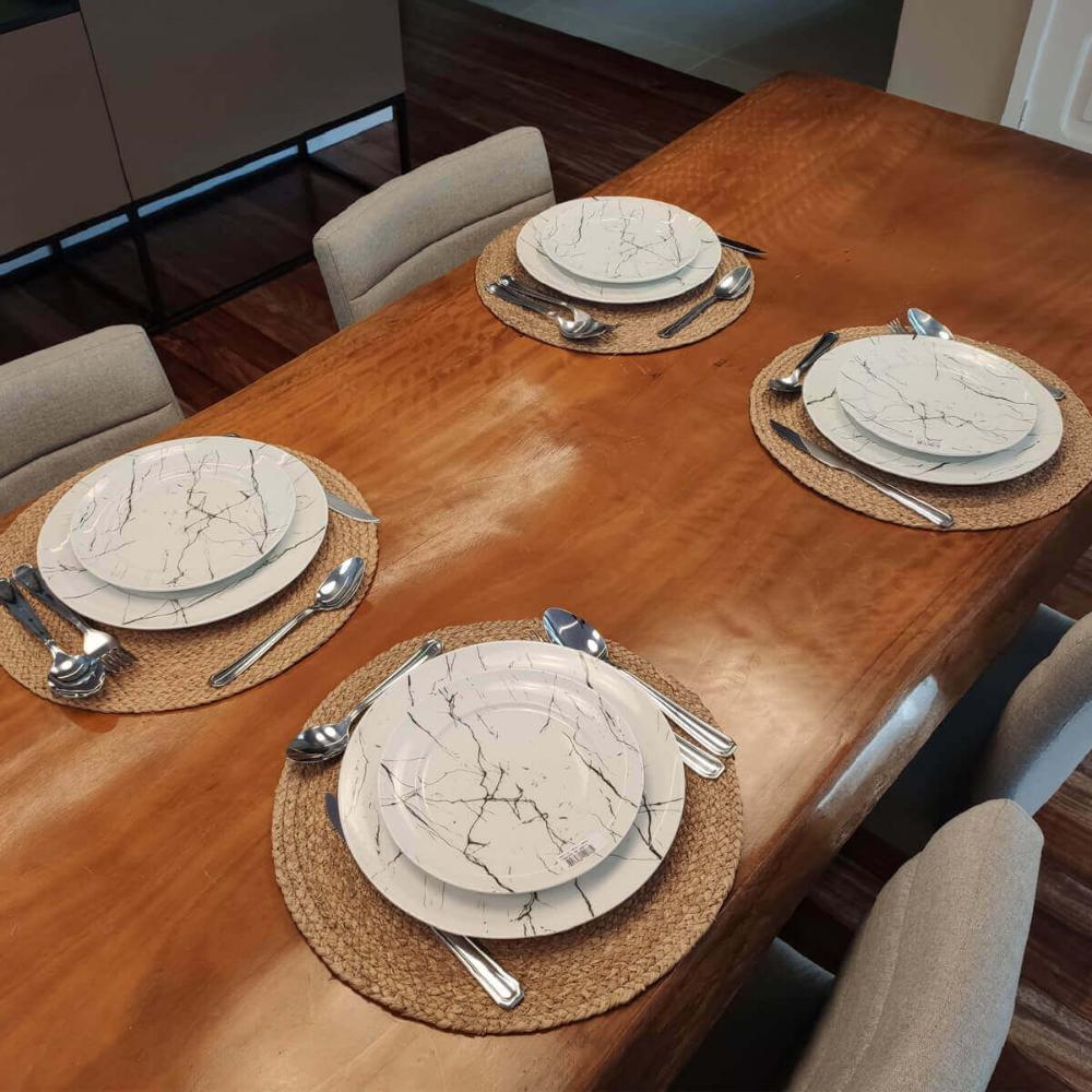 Prato de Sobremesa Porcelana Germer Raso Redondo 20,5cm Nero Mármore Branco