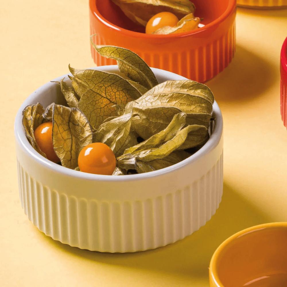 Ramekin Porcelana 180ml Canelado Médio Branco Germer Tigela Mesa Posta