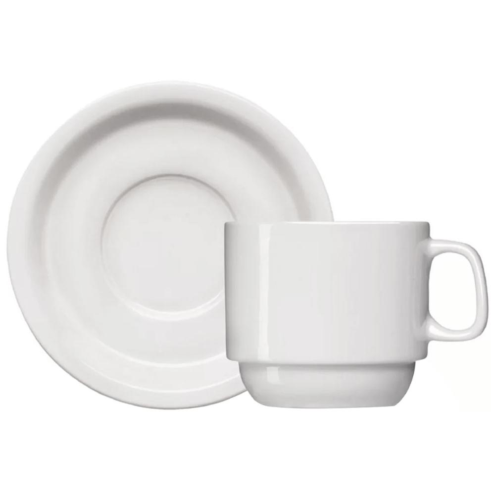 Xícara de Café com Pires de Porcelana 65ml Classe Única Iguaçu Germer Branco