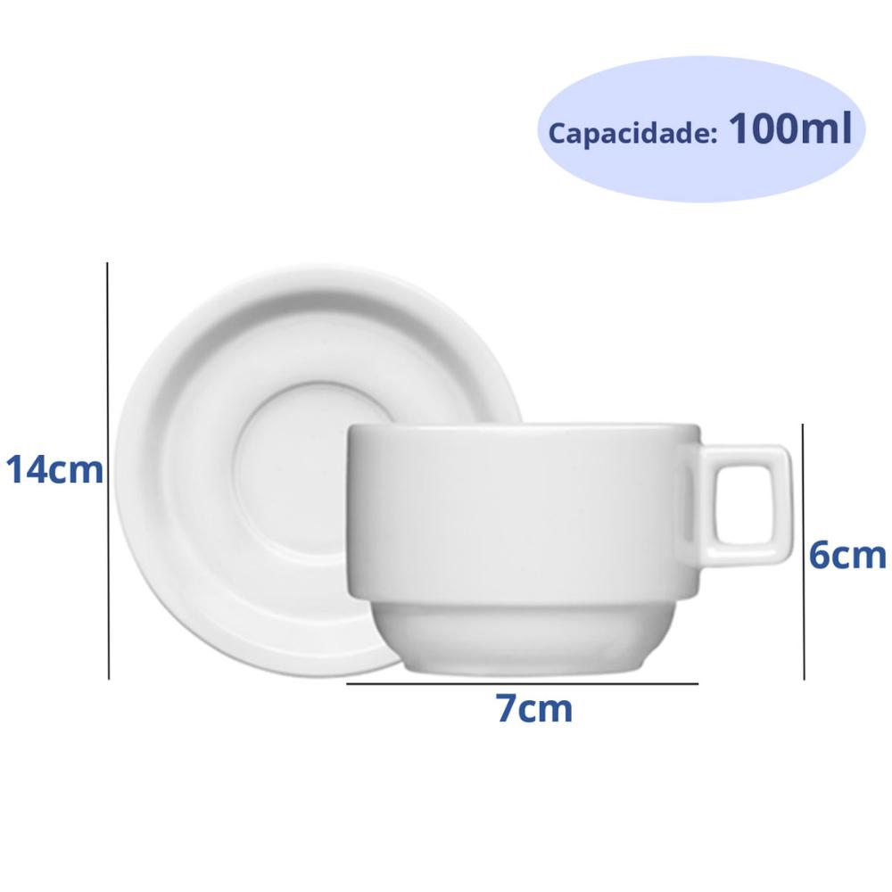 Xícara de Chá com Pires 100ml Bar Hotel Germer em Porcelana Branca