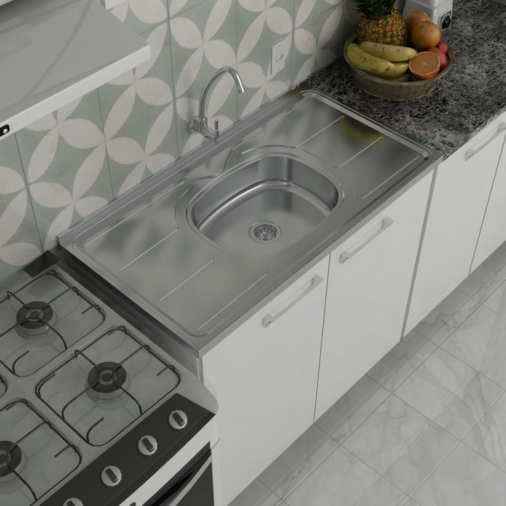 Pia de Cozinha Com Cuba e Válvula Bali 100cm Aço Inox - Ghel Plus