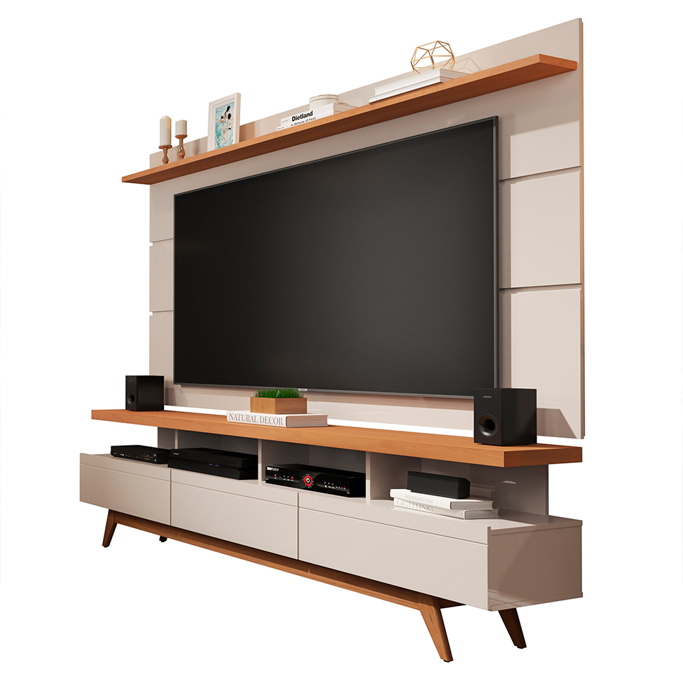 Rack com Painel para TV até 72 Polegadas Vivare II Off White e Nature 180 cm