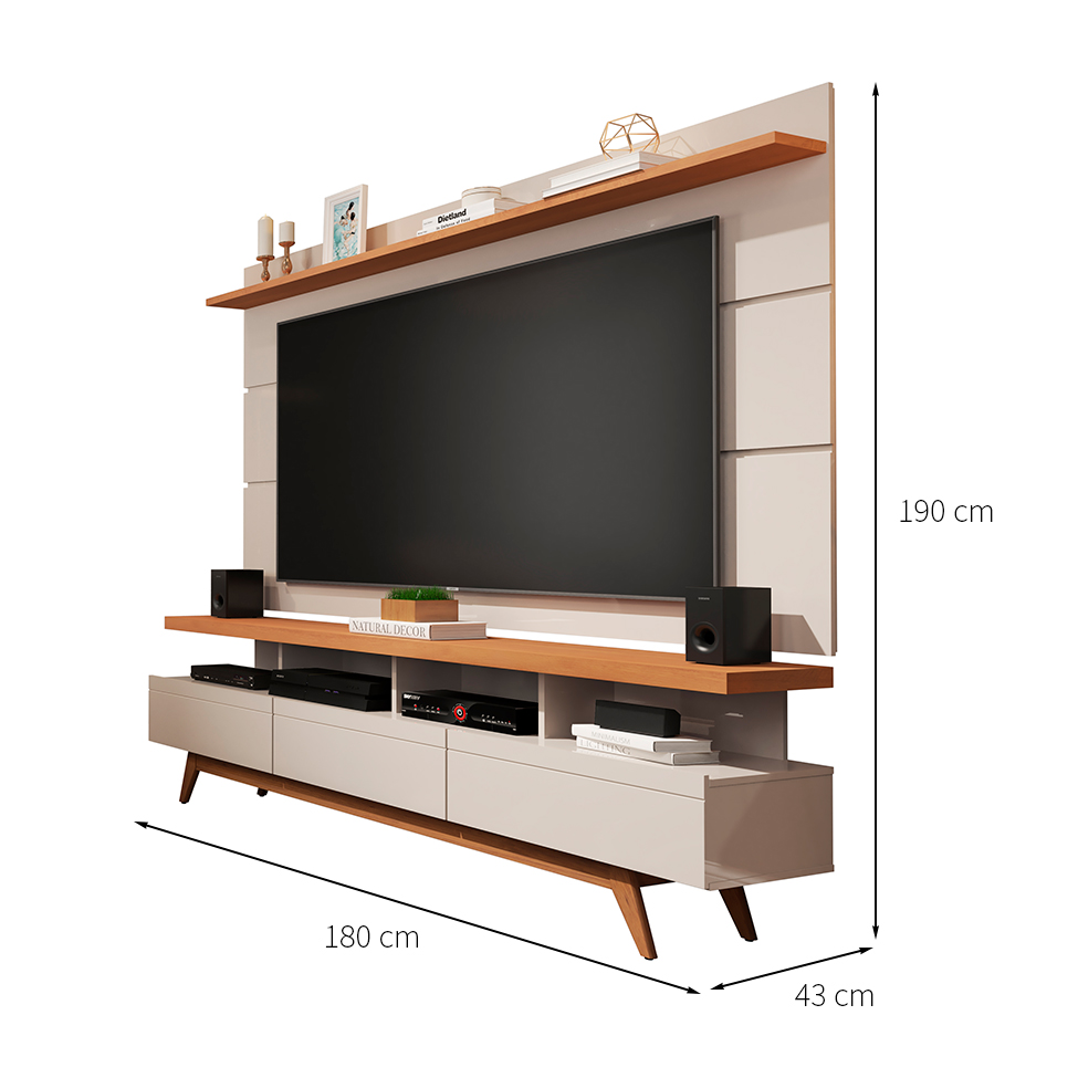 Rack com Painel para TV até 72 Polegadas Vivare II Off White e Nature 180 cm