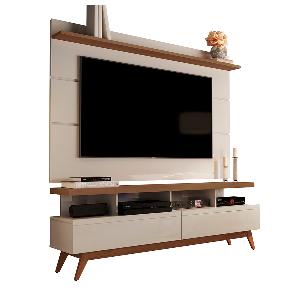 Rack com Painel para TV até 72 Polegadas Vivare Off White e Freijó 160 cm
