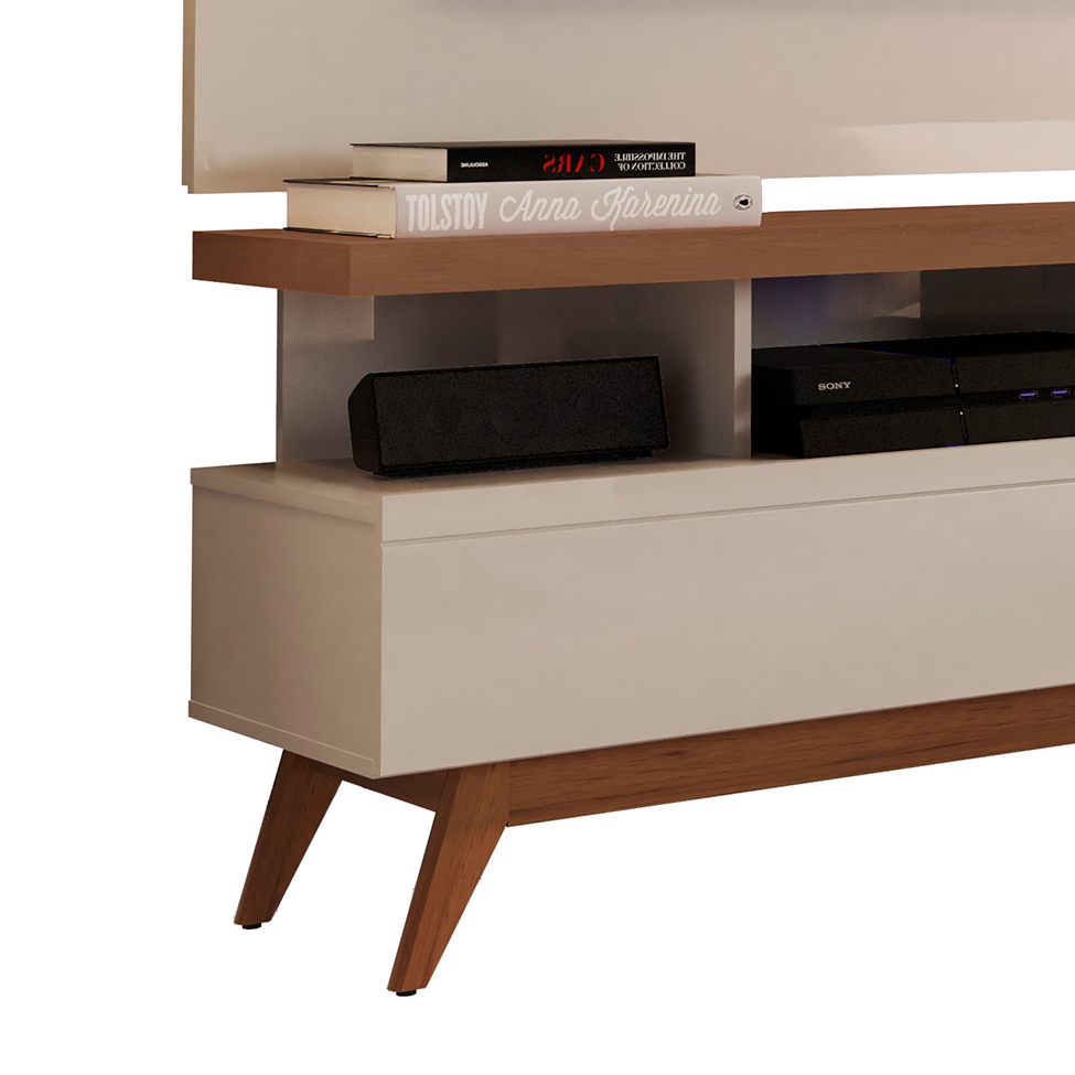 Rack com Painel para TV até 72 Polegadas Vivare Off White e Freijó 160 cm