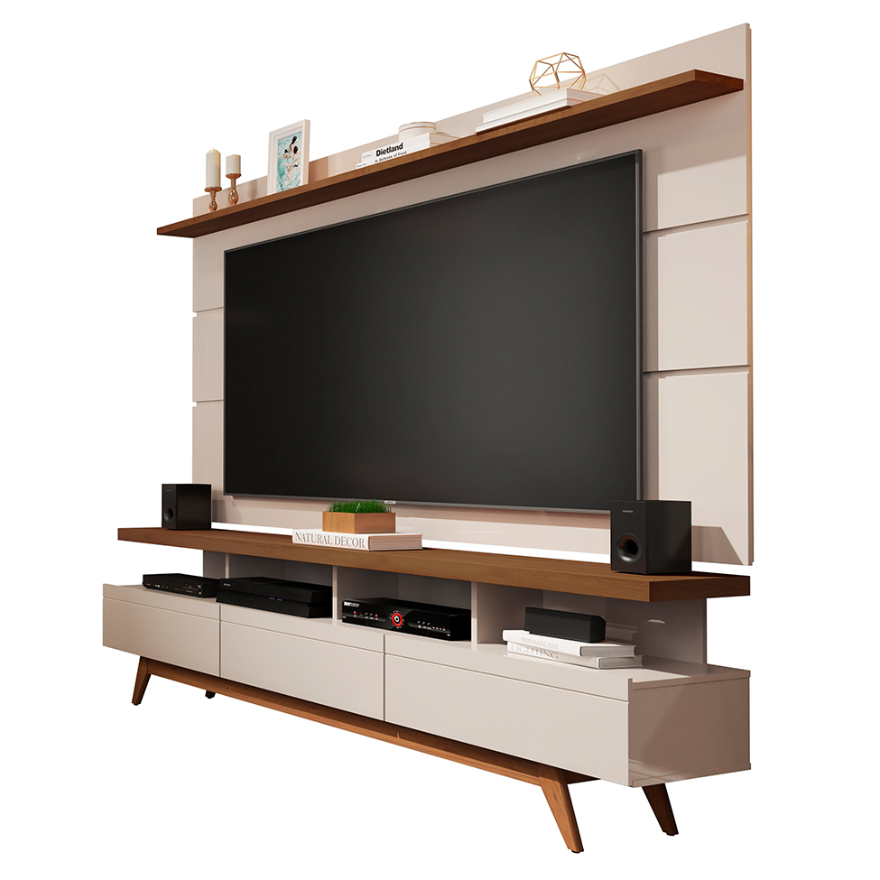 Rack com Painel para TV até 72 Polegadas Vivare Off White e Freijó 180 cm