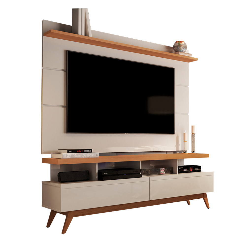 Rack com Painel para TV até 72 Polegadas Vivare Off White e Nature 160 cm