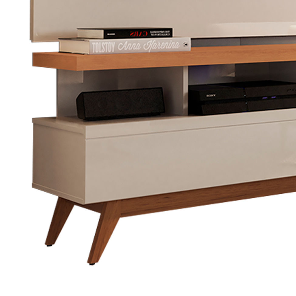 Rack com Painel para TV até 72 Polegadas Vivare Off White e Nature 160 cm