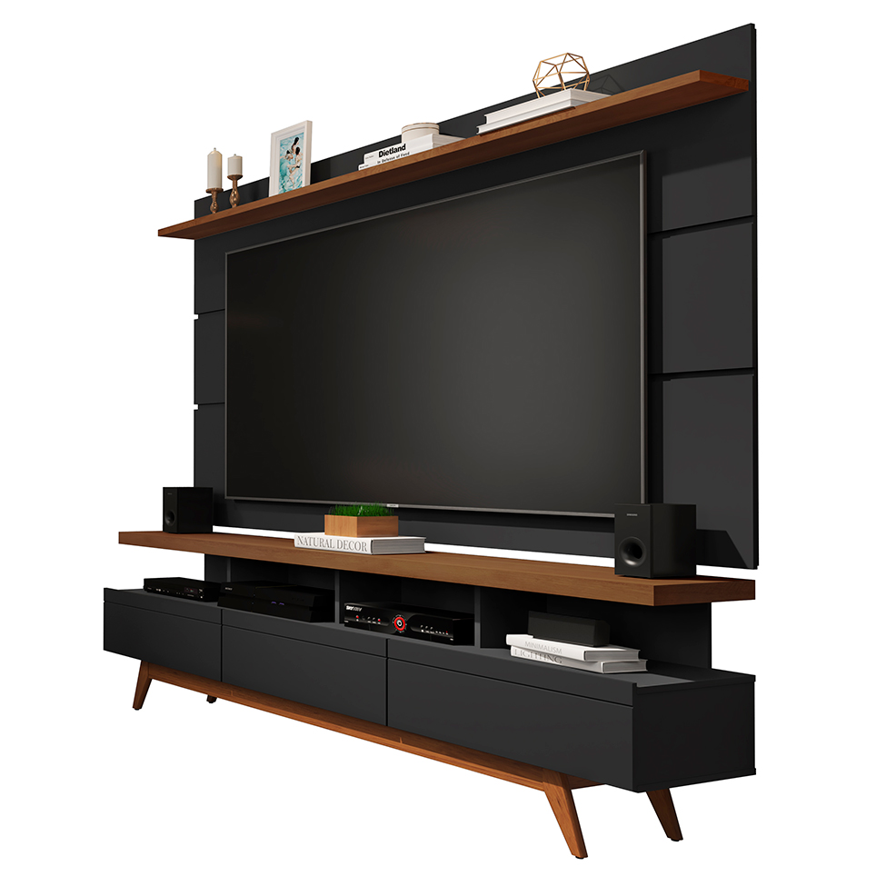 Rack com Painel para TV até 72 Polegadas Vivare Preto e Freijó 180 cm