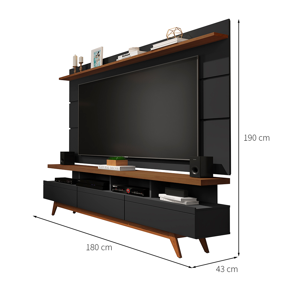 Rack com Painel para TV até 72 Polegadas Vivare Preto e Freijó 180 cm