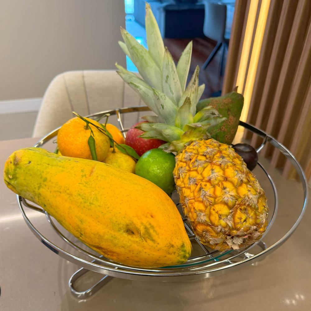 Fruteira Redonda de Mesa Cromada Vidro Giratória Giosul Cest