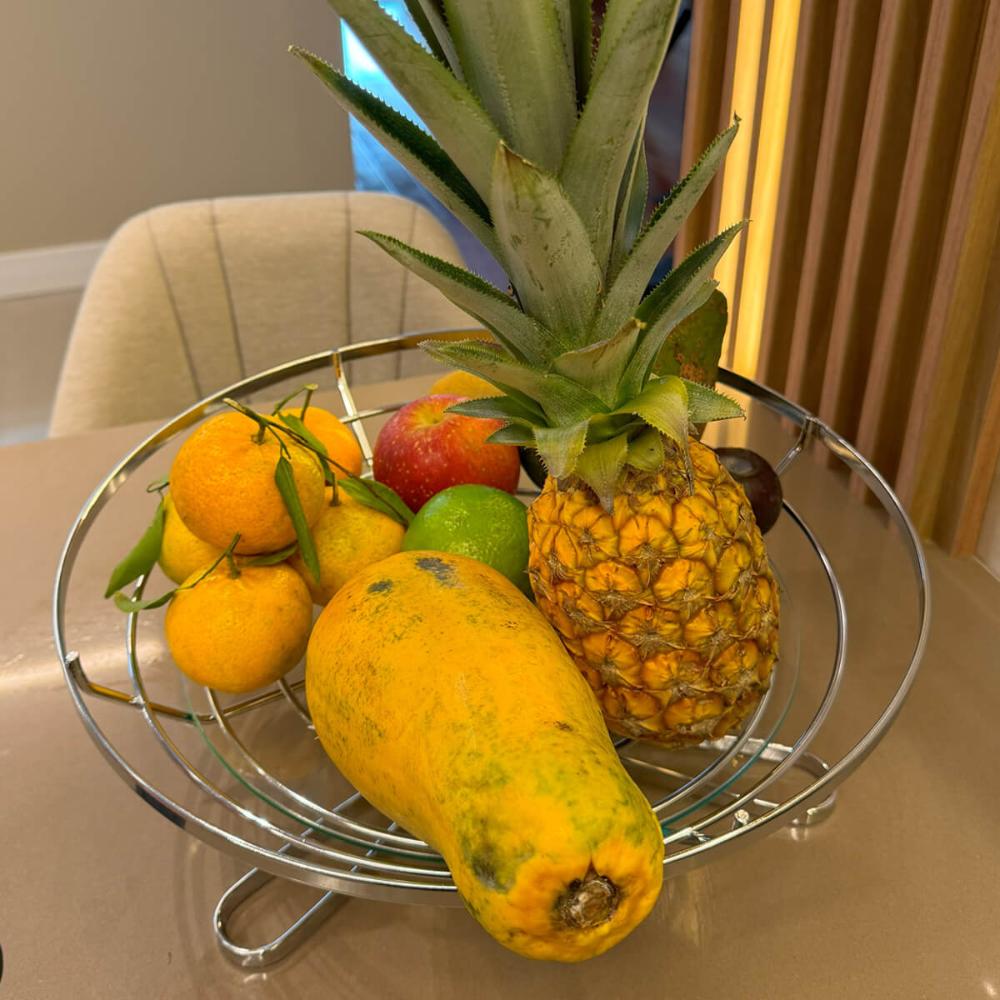 Fruteira Redonda de Mesa Cromada Vidro Giratória Giosul Cest