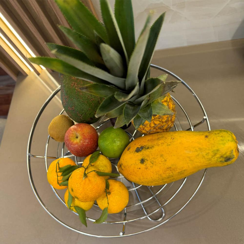 Fruteira Redonda de Mesa Cromada Vidro Giratória Giosul Cest