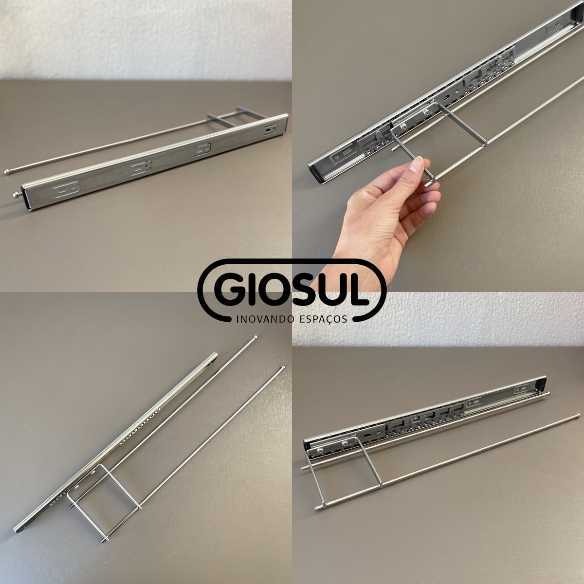Suporte Porta Panos de Prato Duplo Lateral Corrediça Deslizante Giosul em Aço Cromado