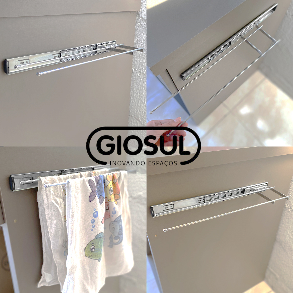 Suporte Porta Panos de Prato Duplo Lateral Corrediça Deslizante Giosul em Aço Cromado