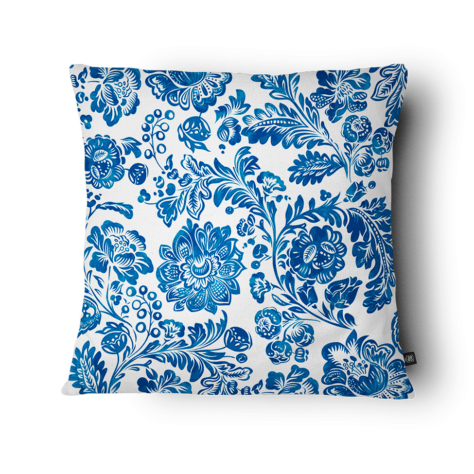 Almofada Criativa Maya 43x43 Branca e Azul