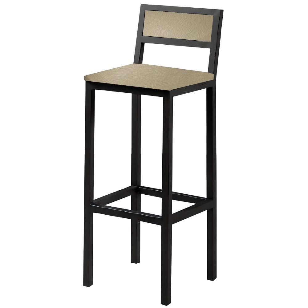 Banqueta Florença Couro Areia em Metal Preto