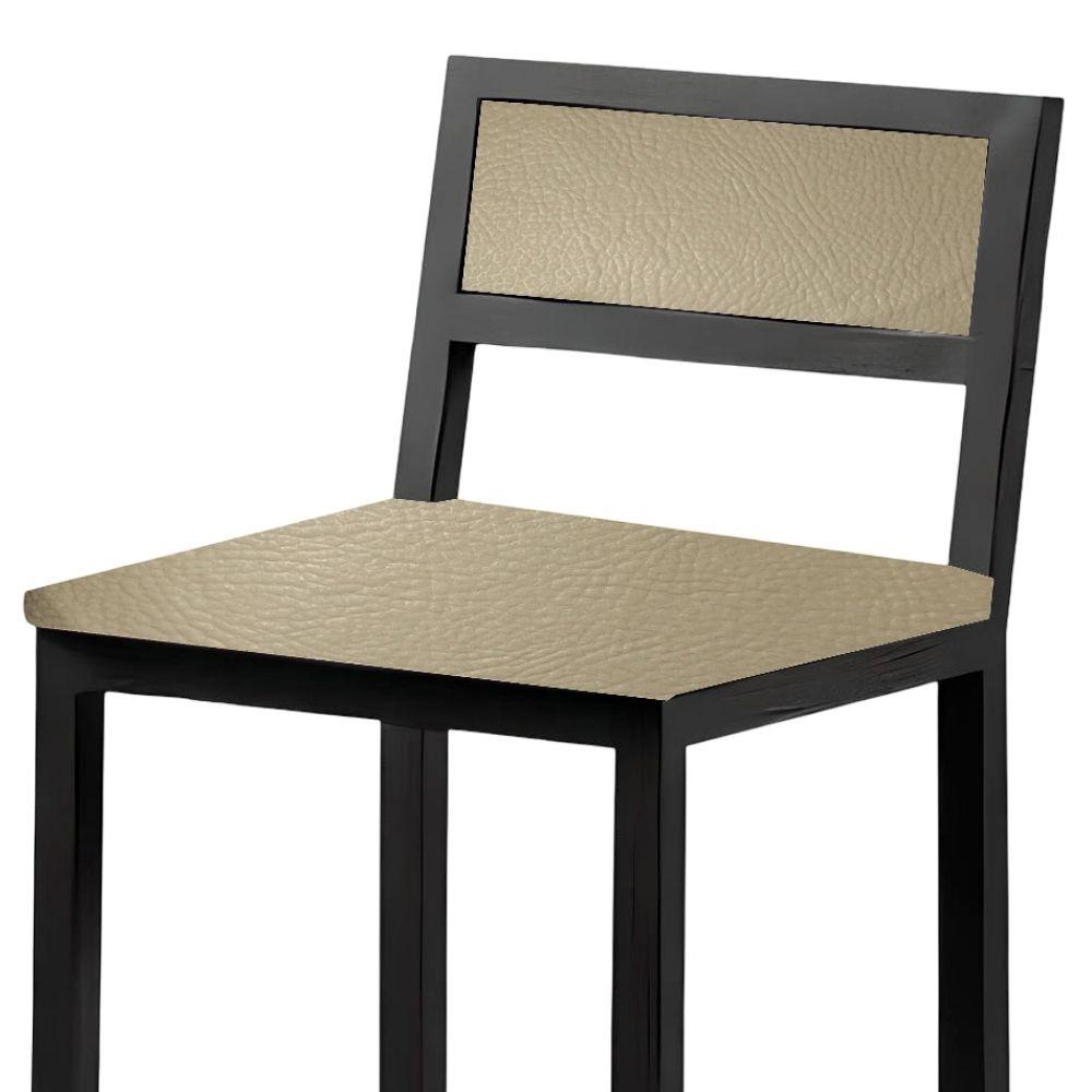 Banqueta Florença Couro Areia em Metal Preto