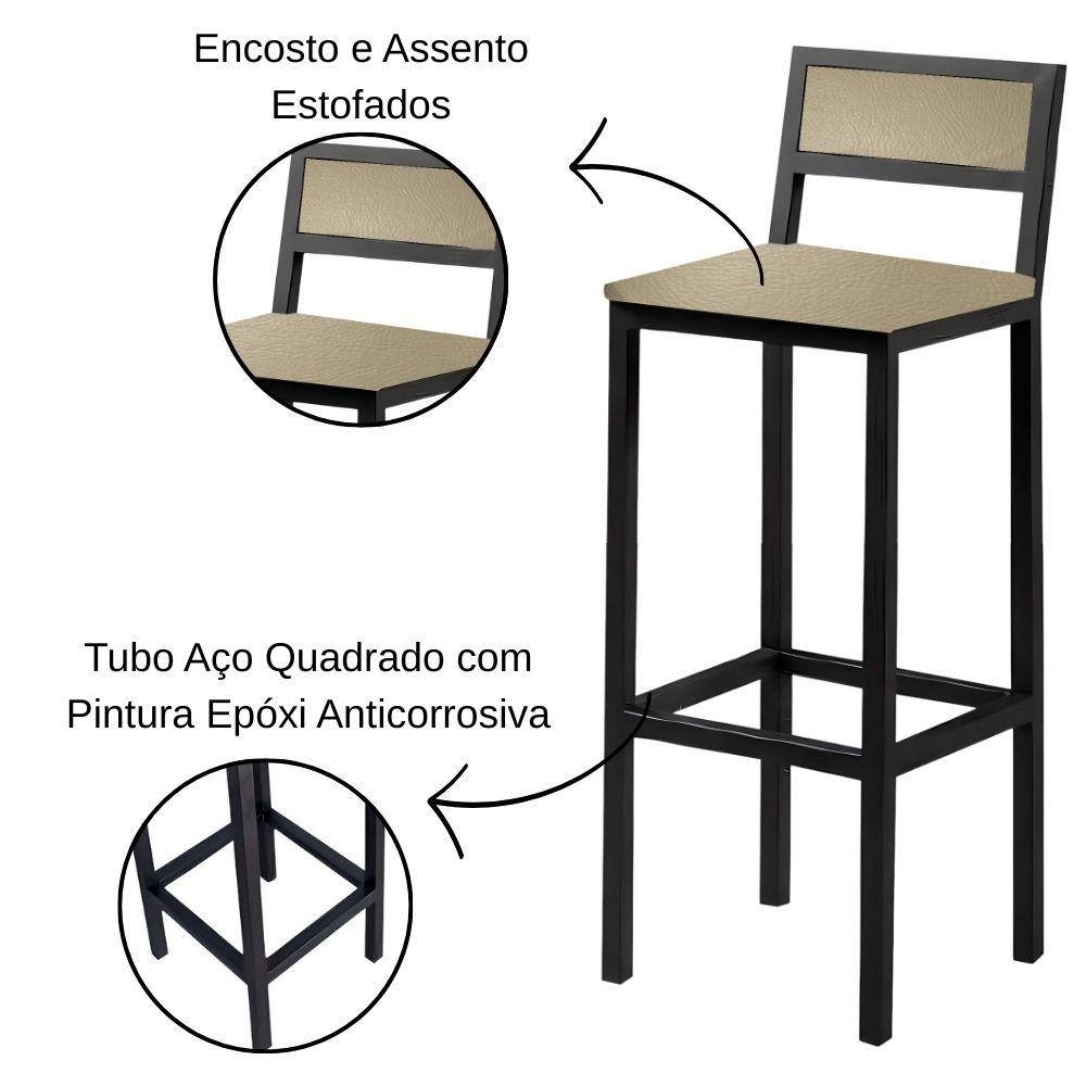Banqueta Florença Couro Areia em Metal Preto