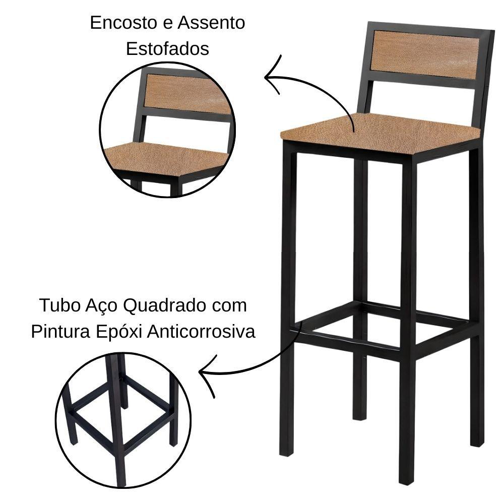Banqueta Florença Couro Bege em Metal Preto