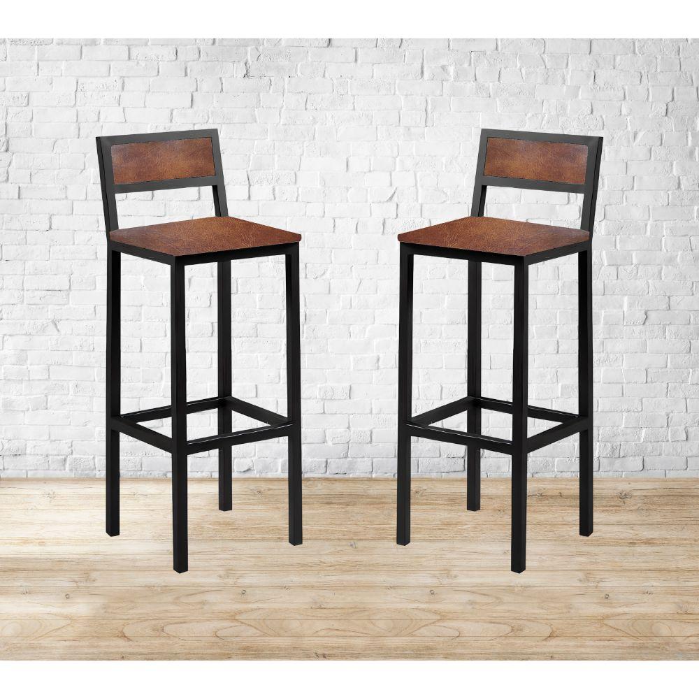 Banqueta Florença Couro Caramelo em Metal Preto