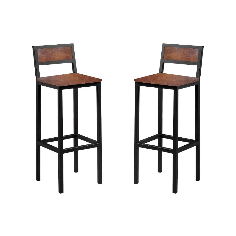 Banqueta Florença Couro Caramelo em Metal Preto