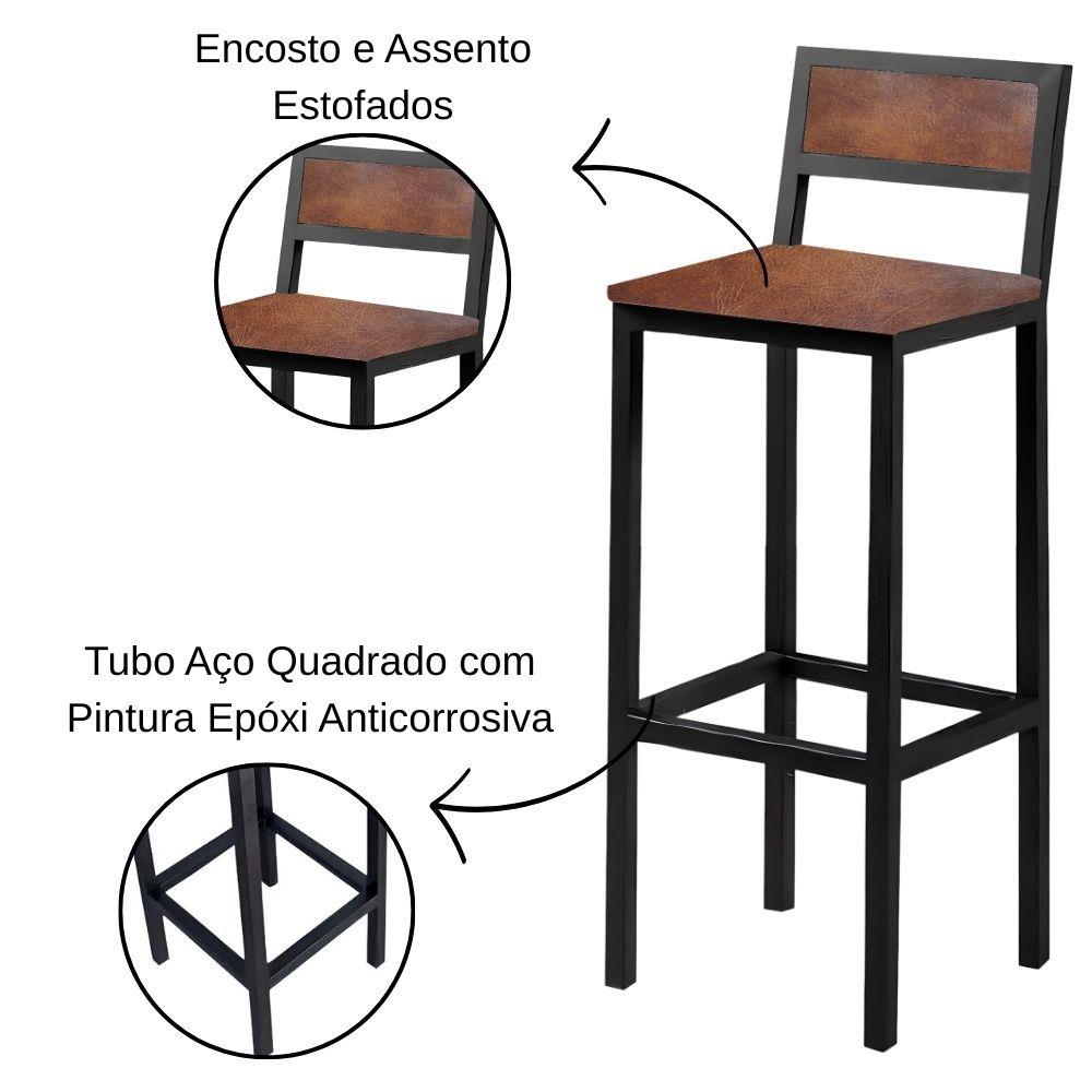 Banqueta Florença Couro Caramelo em Metal Preto