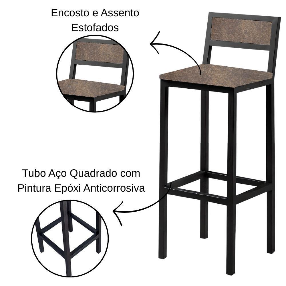 Banqueta Florença Couro Marrom em Metal Preto