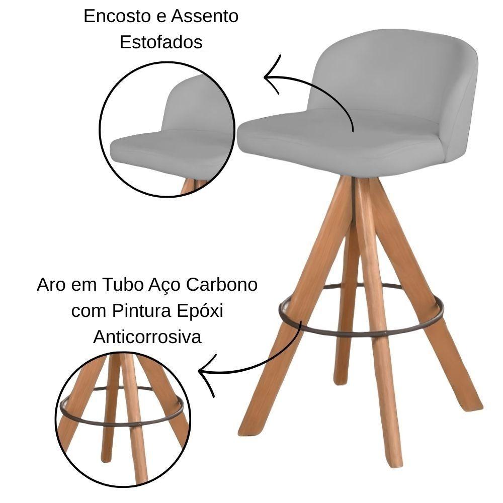Banqueta Londres Bouclé Cinza com Pés em Madeira