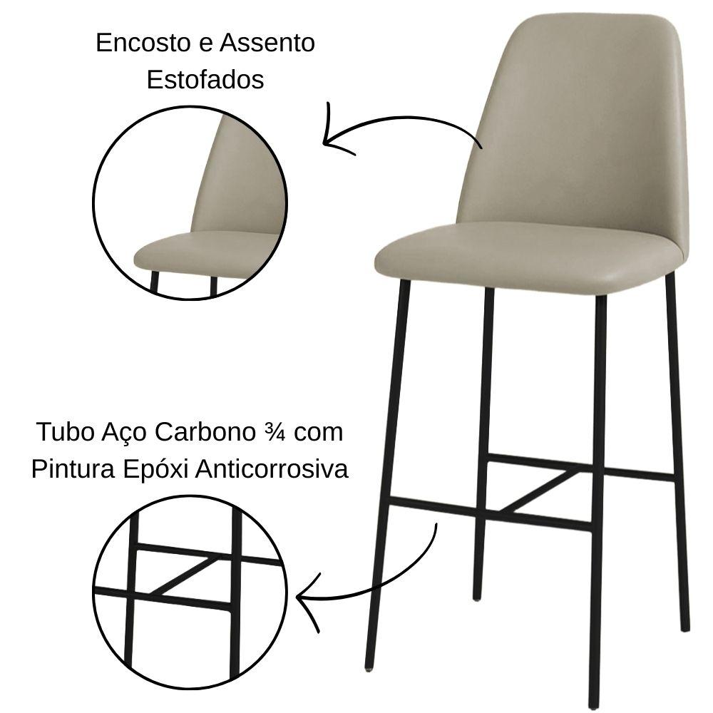Banqueta Turquia Couro Areia em Metal Preto