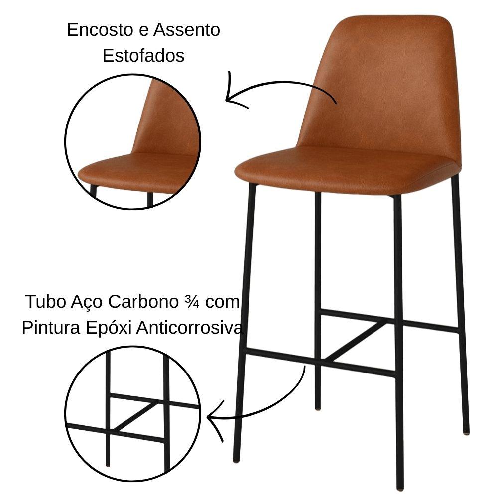 Banqueta Turquia Couro Caramelo em Metal Preto
